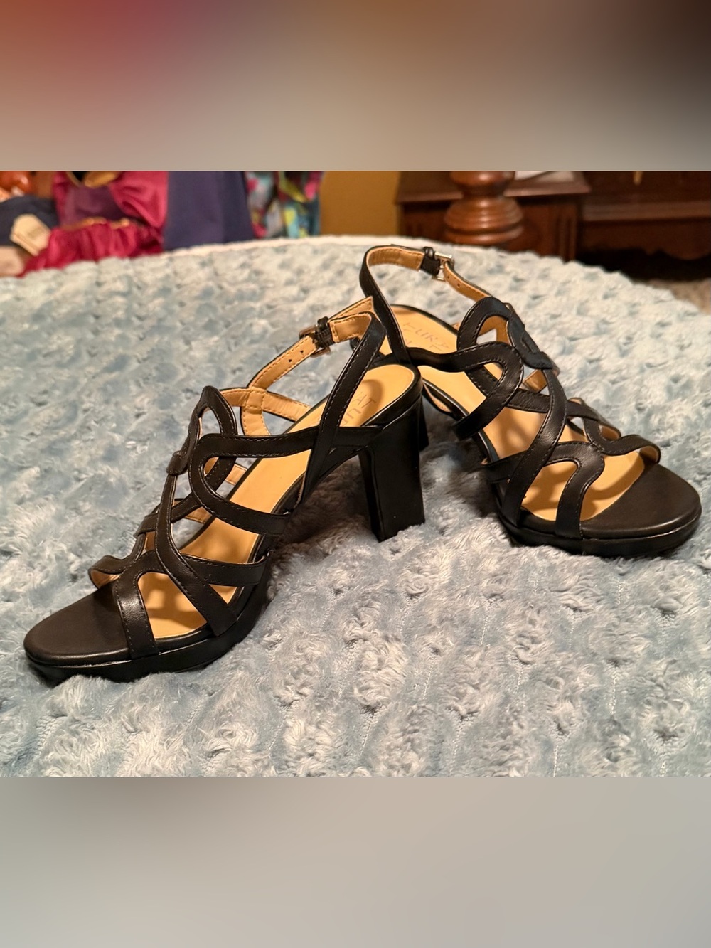 Naturalizer Black Strappy Block Heel Sandals